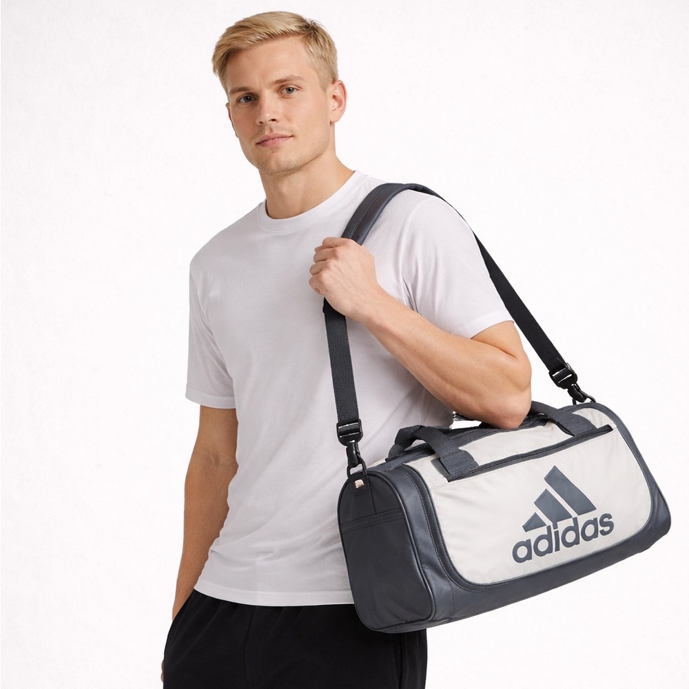 Adidas Small Gray and Eggshell White Men's Duffel Bag